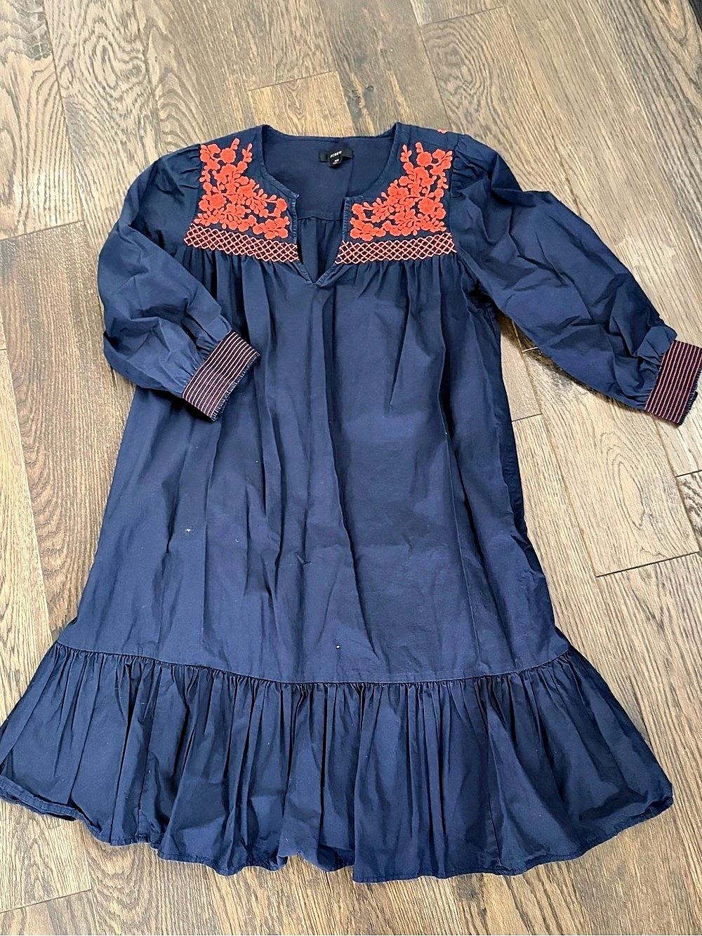 J.Crew Embroidered Mini Dress in Blue & Orange Size XS